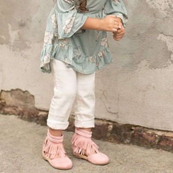 NWOT JoyFolie Fennah in Rose Pink Sandals Fringes Boho Gladiator Flats Pastel 5 - Picture 1 of 10